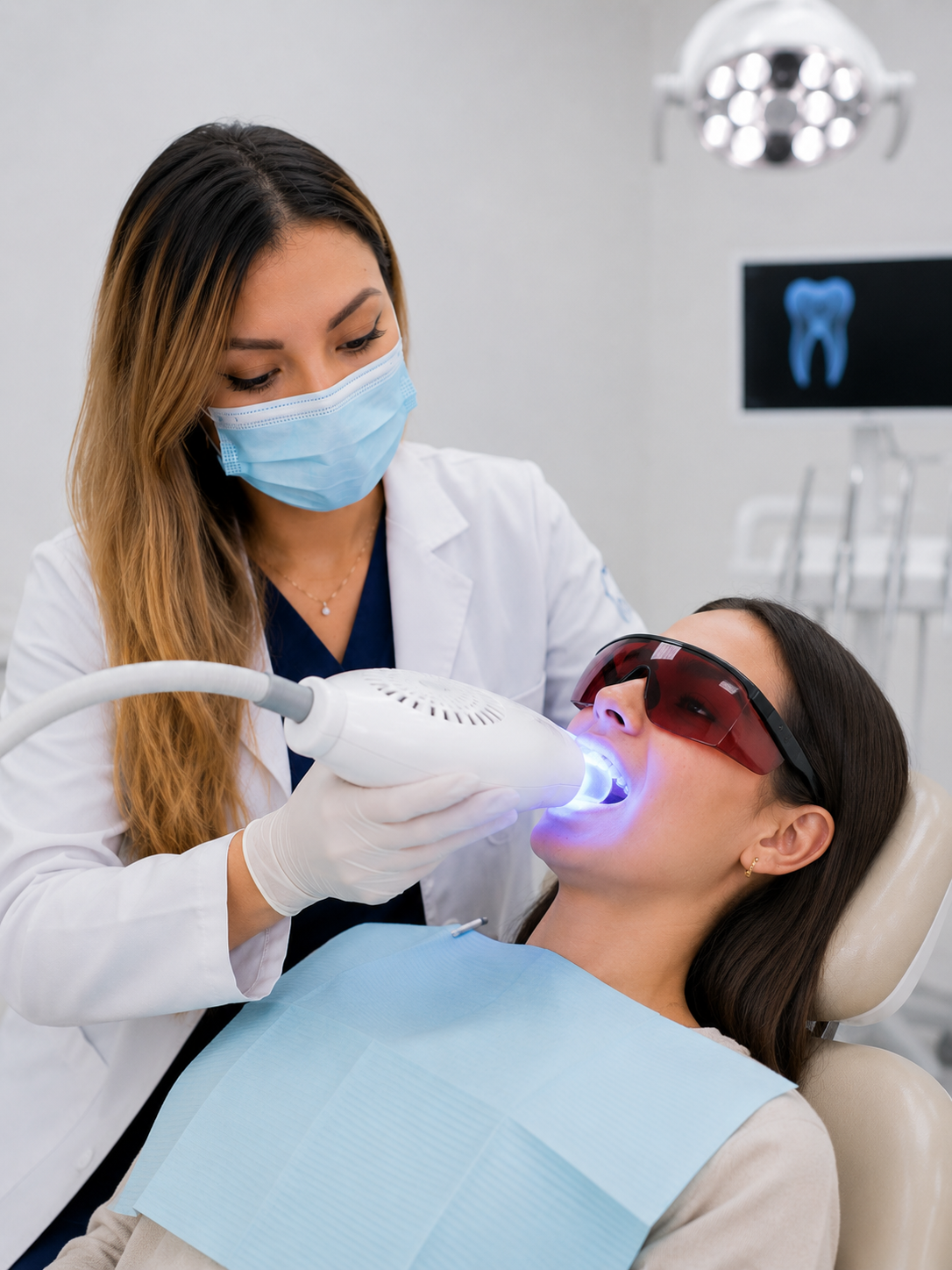 Blanqueamiento dental con lámpara LED aplicado a una paciente en Salamanca, Guanajuato