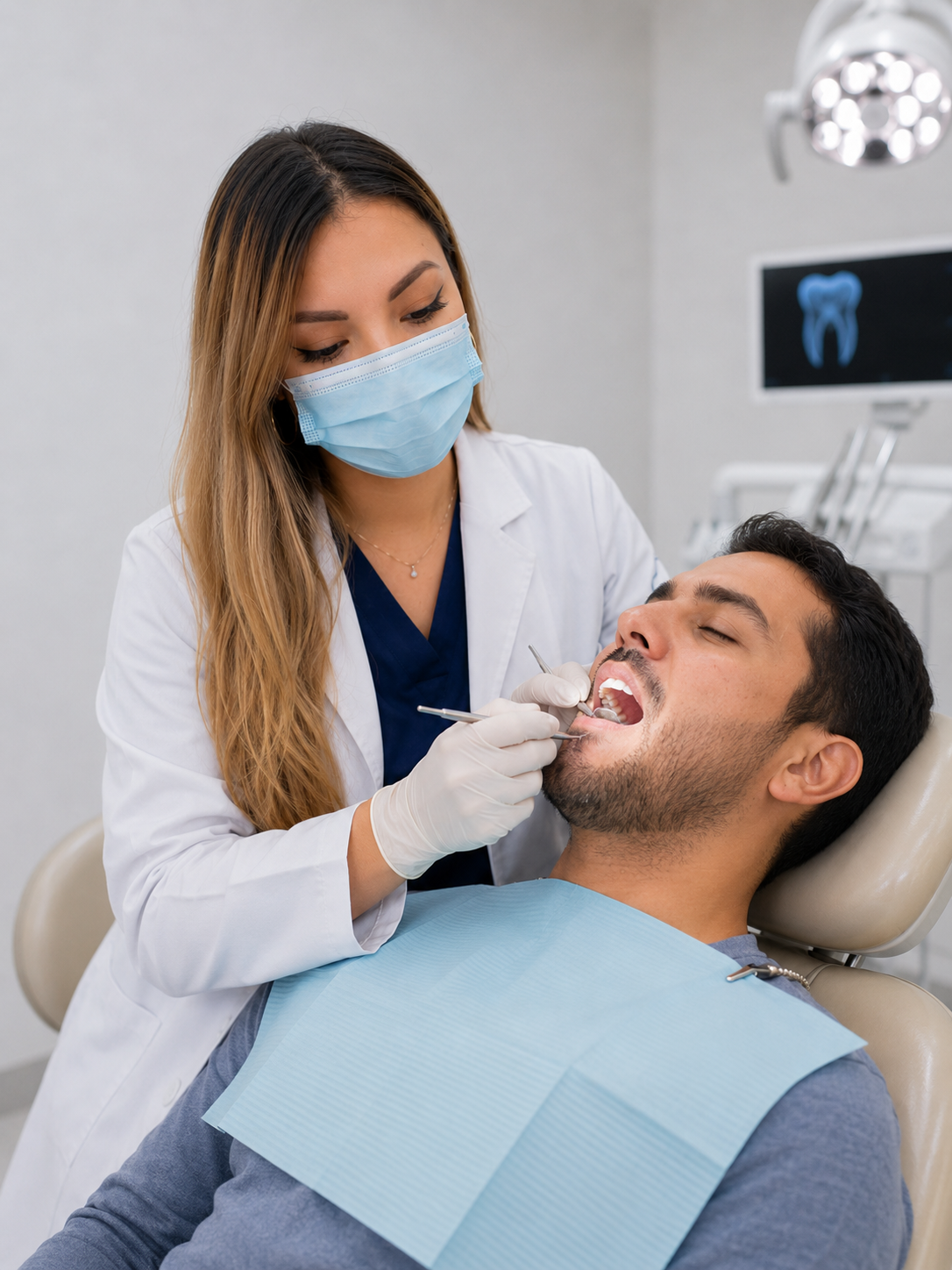 Dentista atendiendo a un paciente durante una extracción dental en Salamanca, Guanajuato