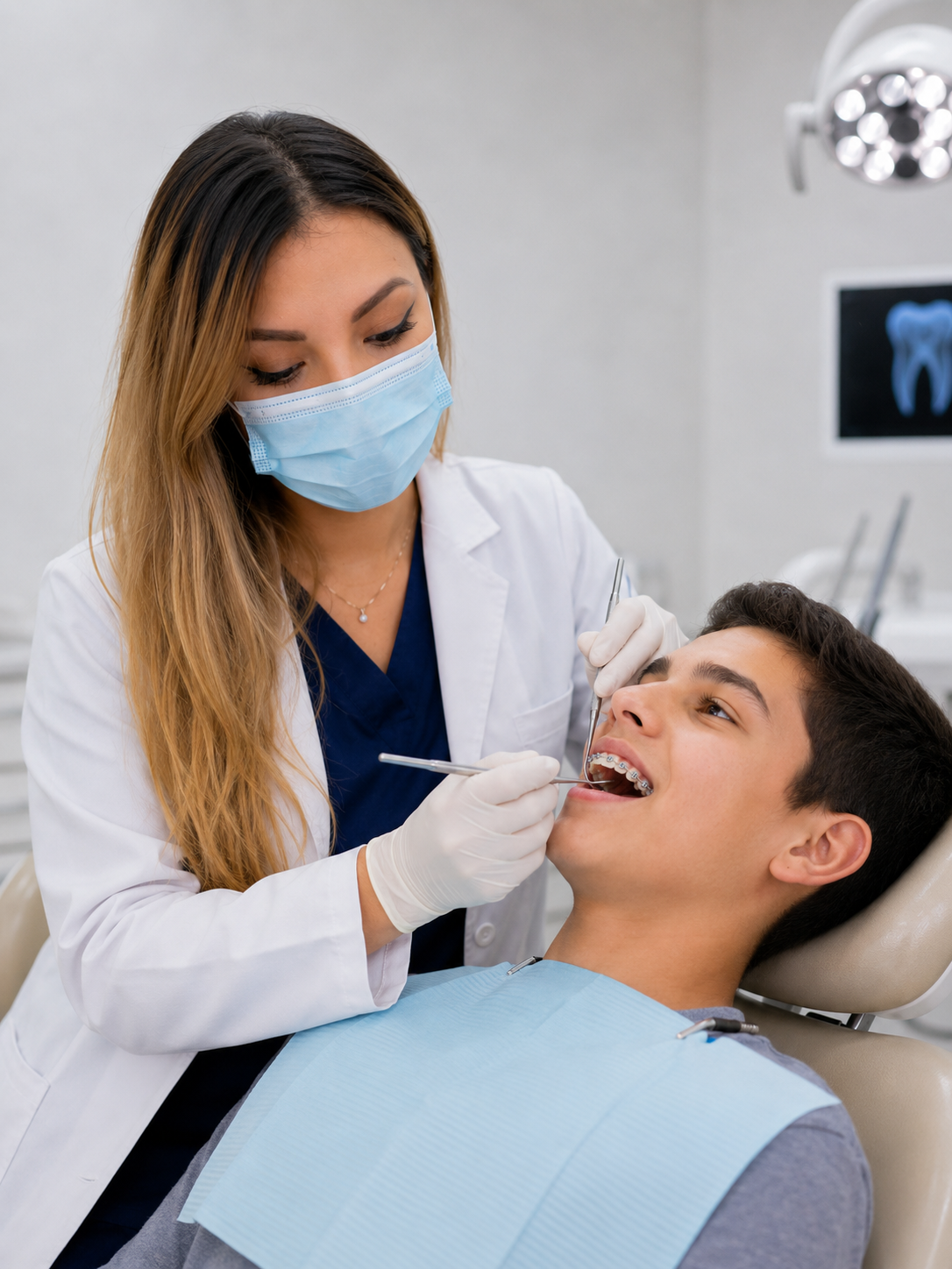 Paciente adolescente con brackets metálicos en revisión de ortodoncia en Salamanca, Guanajuato