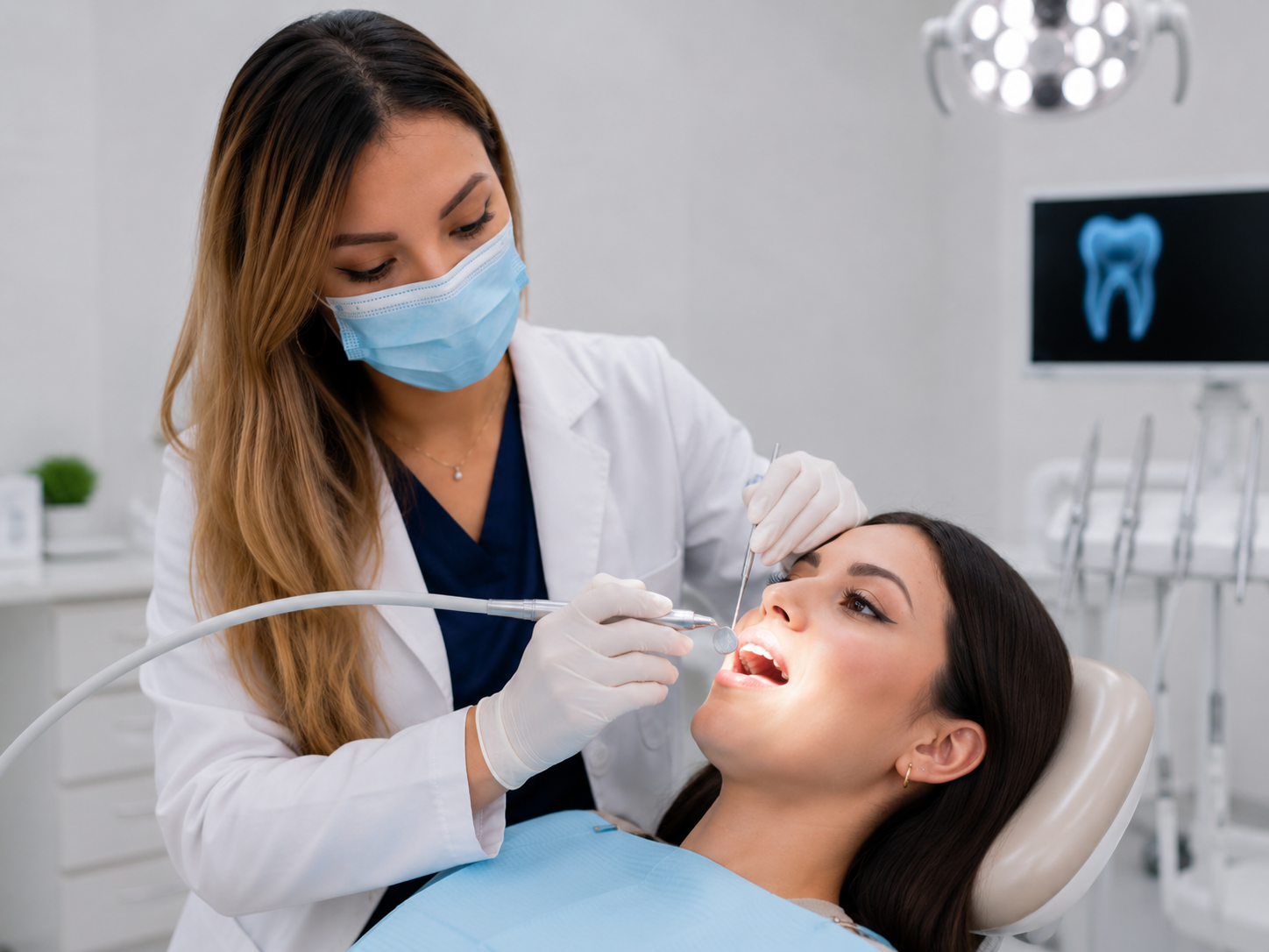 Revisión dental con espejo bucal antes de colocar resinas en Salamanca, Guanajuato